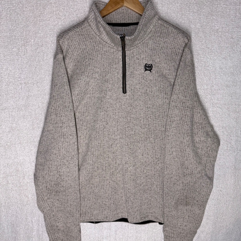 CINCH Mens XXL Gray Quarter Zip Sweater Knit Fleece Pullover Western 2XL